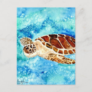 Sea turtmarine sealife watercolor painting postkarte