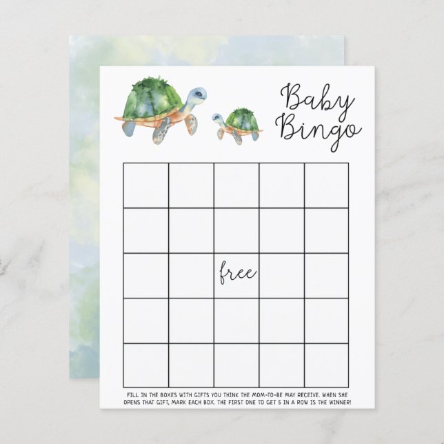 Sea Watercolor Turtles - Baby Dusche Bingame (Vorne/Hinten)