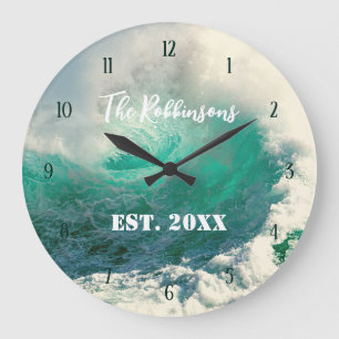 Sea wave personalized family name large clock große wanduhr