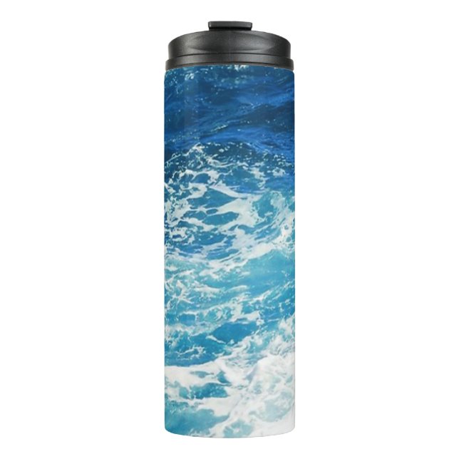 Sea Waves Blaue Ozeanmuster Thermosbecher (Vorderseite)