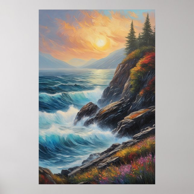 Sea Waves Dancing on Rocky Shores Poster (Vorne)