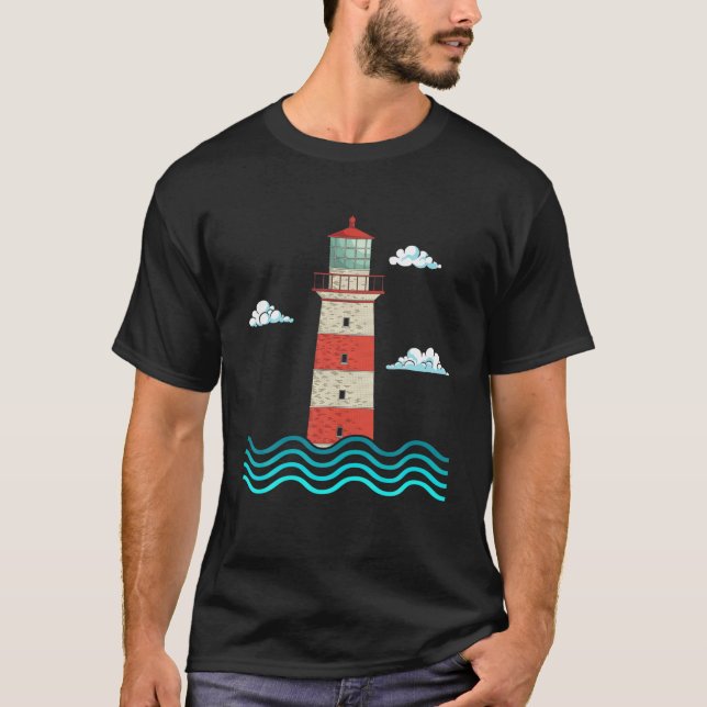 Sea Waves Ocean Nautical Lighthouse T-Shirt (Vorderseite)