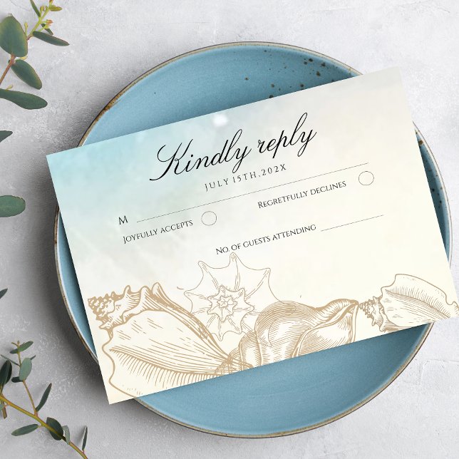 Sea Wedding Summer Blue Ocean Beach Hochzeit RSVP Karte (Von Creator hochgeladen)