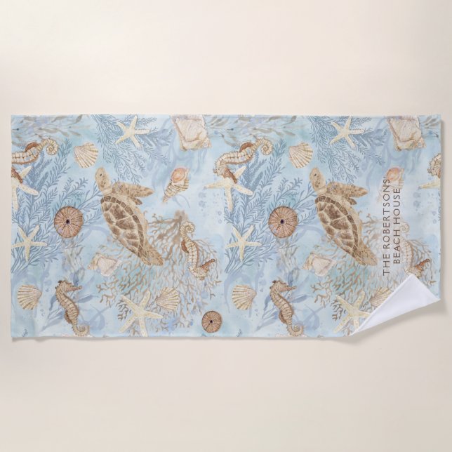 Sea Whpers Turtle Seepferd Starfish Personalisiert Strandtuch (Vorderseite)