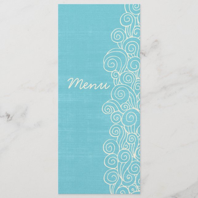 Sea Wirbel Blue & Creme Hochzeitsmenü Menükarte (Vorderseite)