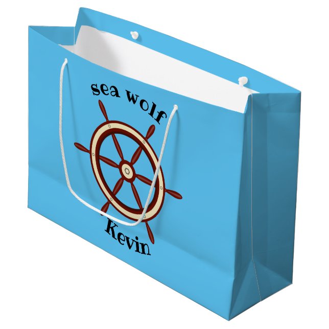 "SEA WOLF", Lenkrad, personalisiert Große Geschenktüte (Vorderseite Schrägansicht)