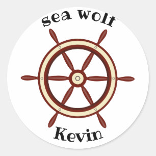 "SEA WOLF", Lenkrad, personalisiert Runder Aufkleber