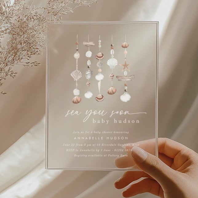 Sea you bald Boho Beach Baby Dusche Acryleinladungen (Zazzle Sea You Soon Baby Shower Acrylic Invitations)