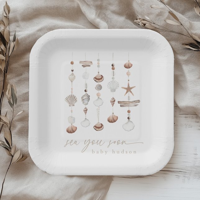 Sea you bald Boho Beach Baby Dusche Pappteller (Zazzle Sea You Soon Boho Beach Baby Shower Paper Plate)