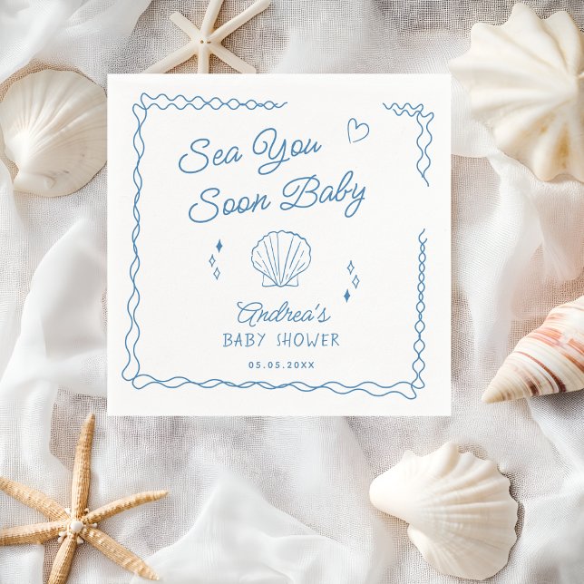 Sea You bald Hand Draw Ocean Seashell Baby Dusche Serviette (Von Creator hochgeladen)