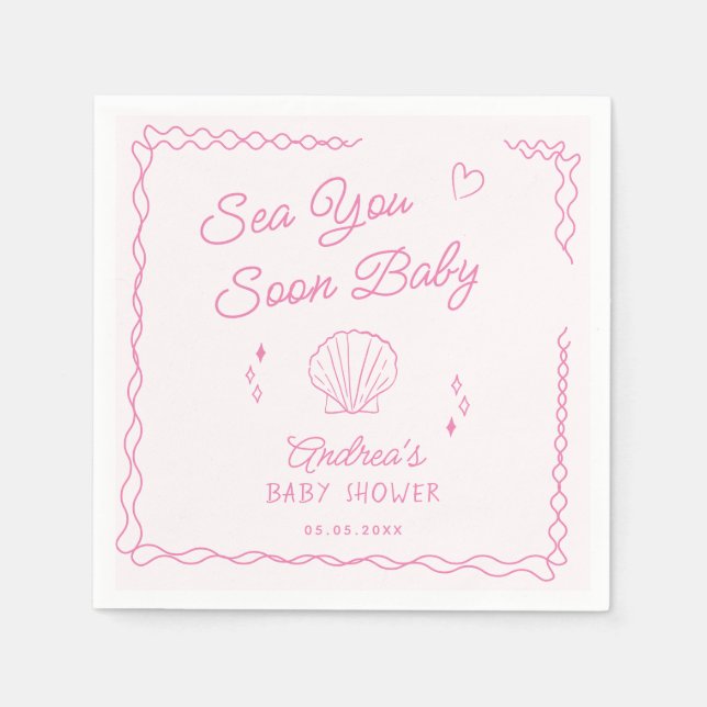 Sea You bald Hand Draw Ocean Seashell Baby Dusche Serviette (Vorderseite)