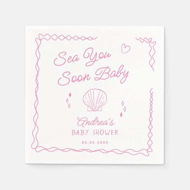 Sea You bald Hand Draw Ocean Seashell Baby Dusche Serviette (Vorderseite)