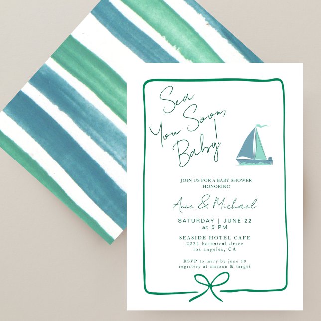 Sea you bald Ocean Blue Boat Boy Baby Dusche Einladung (Von Creator hochgeladen)