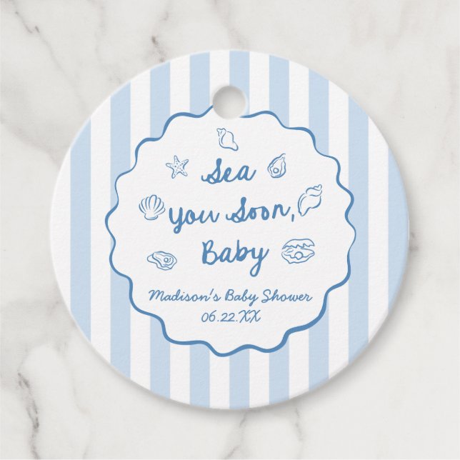 Sea You Soon Baby Coastal Baby Shower Geschenkanhänger (Vorderseite)