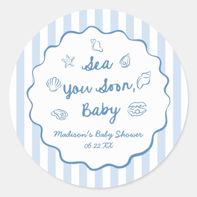 Sea You Soon Baby Coastal Baby Shower Runder Aufkleber (Vorderseite)