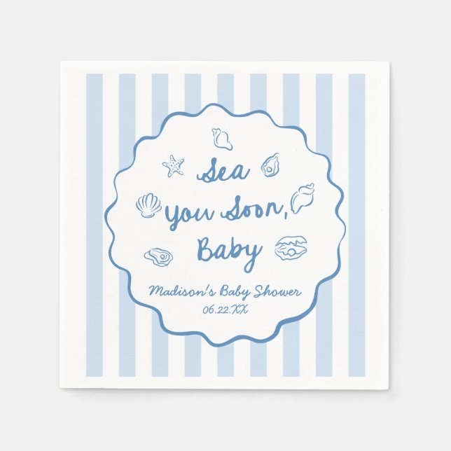 Sea You Soon Baby Coastal Baby Shower Serviette (Vorderseite)