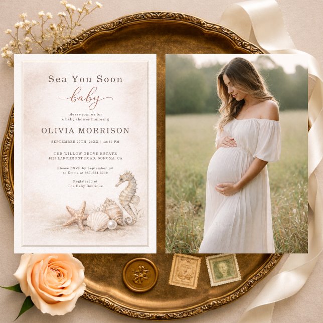 Sea You Soon Baby Ocean Photo Baby Shower Einladung (Von Creator hochgeladen)