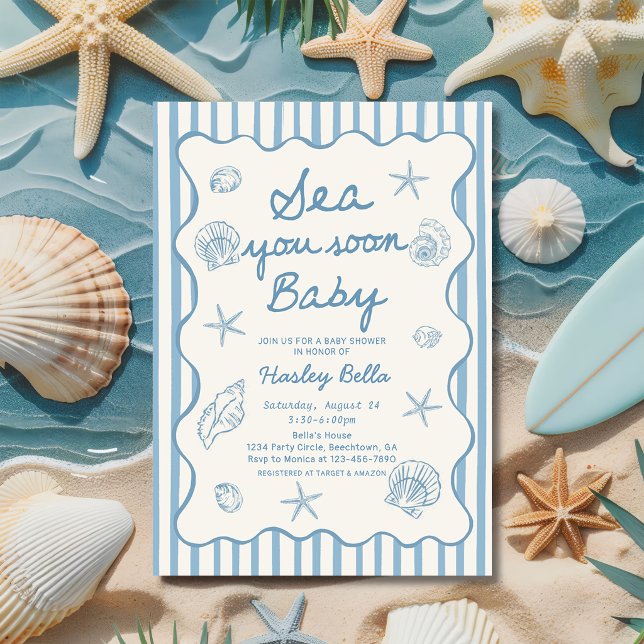 Sea You Soon Baby Seashell Coastal Baby Shower Einladung (Von Creator hochgeladen)