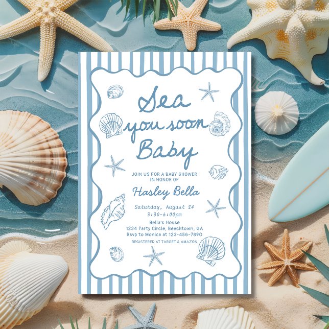 Sea You Soon Baby Seashell Coastal Baby Shower Einladung (Von Creator hochgeladen)