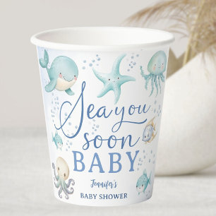 Sea You Soon Baby Shower Blauer Ozean Junge Pappbecher