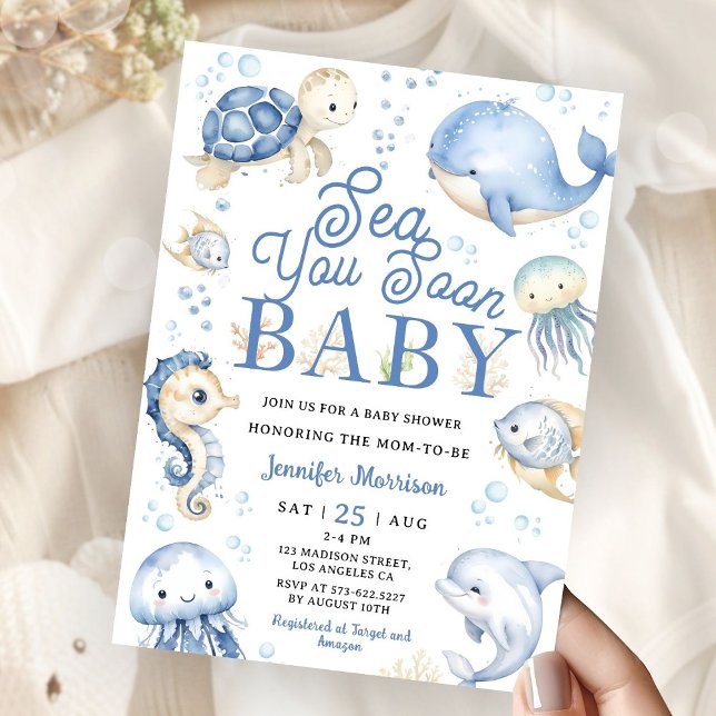 Sea You Soon Baby Shower Boy Blue Ocean   Einladung (Von Creator hochgeladen)