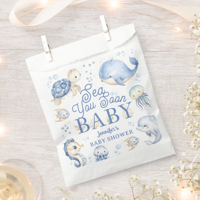 Sea You Soon Baby Shower Boy Blue Ocean Geschenktütchen (Ausgeschnitten)
