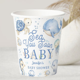 Sea You Soon Baby Shower Boy Blue Ocean Pappbecher