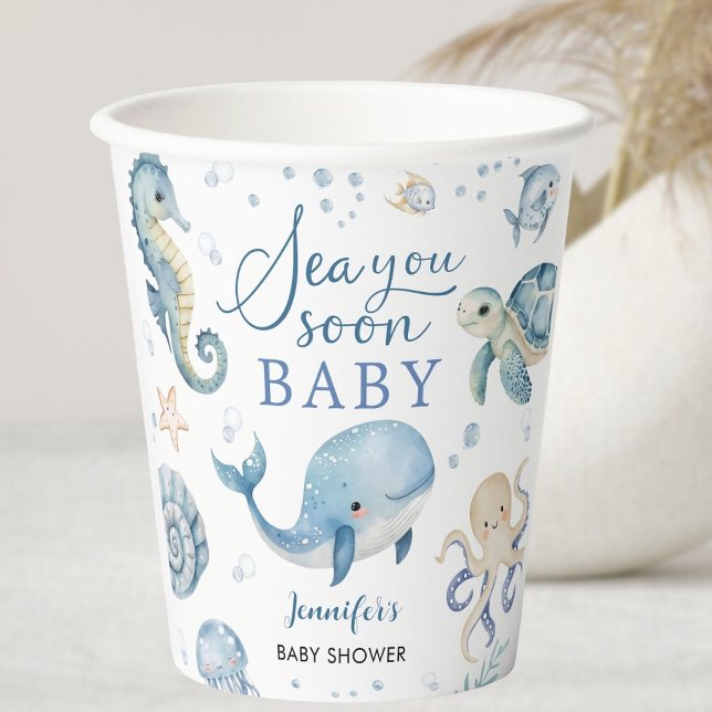 Sea You Soon Baby Shower Boy Blue Ocean Pappbecher (Von Creator hochgeladen)