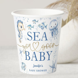 Sea You Soon Baby Shower Boy Blue Ocean Pappbecher