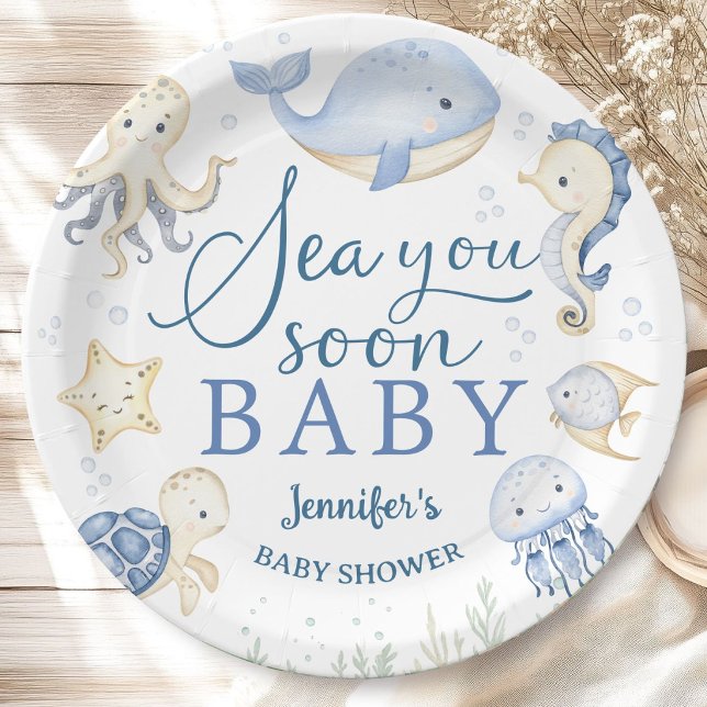 Sea You Soon Baby Shower Boy Blue Ocean Pappteller (Von Creator hochgeladen)