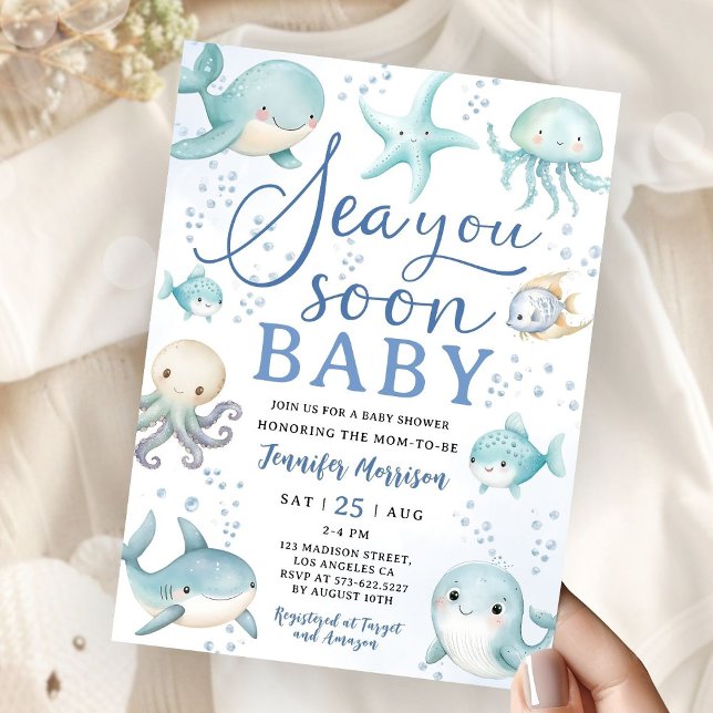 Sea You Soon Baby Shower Boy Ocean Einladung (Von Creator hochgeladen)