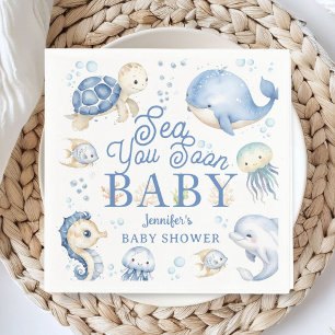 Sea You Soon Baby Shower Junge Blau Ozean Papier Serviette