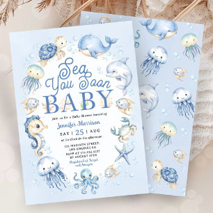 Sea You Soon Baby Shower Junge Blaue Ozean Tiere Einladung