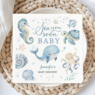 Sea You Soon Baby Shower Junge Blauer Ozean Papier Serviette