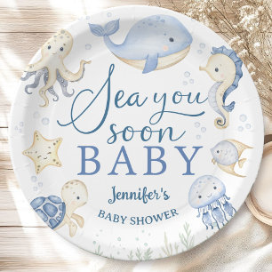 Sea You Soon Baby Shower Junge Blauer Ozean Pappteller