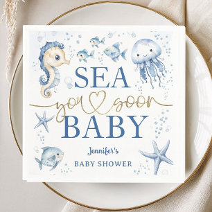 Sea You Soon Baby Shower Junge Navy Blau Ozean Pap Serviette