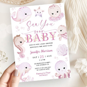 Sea You Soon Baby Shower Mädchen Ozean Tiere Einladung