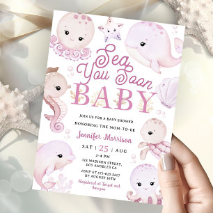 Sea You Soon Baby Shower Mädchen Rosa Ozean Einladung