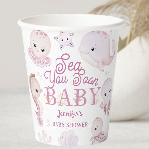 Sea You Soon Baby Shower Mädchen Rosa Ozean Pappbecher