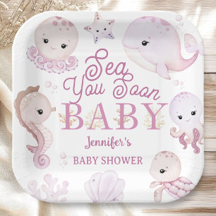 Sea You Soon Baby Shower Mädchen Rosa Ozean Pappteller