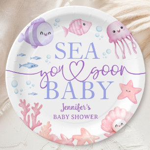 Sea You Soon Baby Shower Mädchen Rosa Ozean Tiere Pappteller