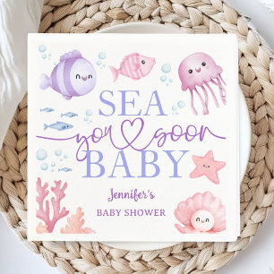 Sea You Soon Baby Shower Mädchen Rosa Ozean Tiere Serviette