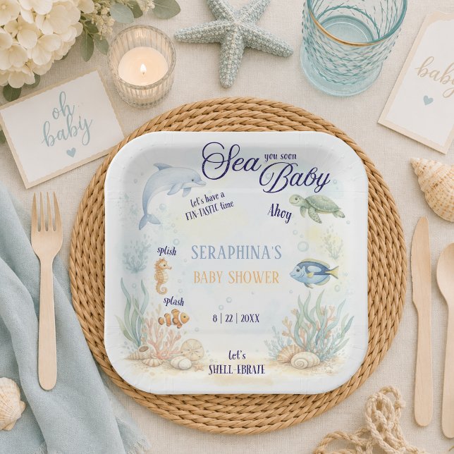 Sea You Soon Baby Shower Pappteller (Von Creator hochgeladen)