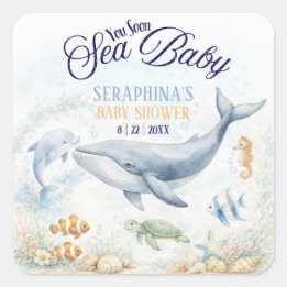 Sea You Soon Baby Shower Quadratischer Aufkleber