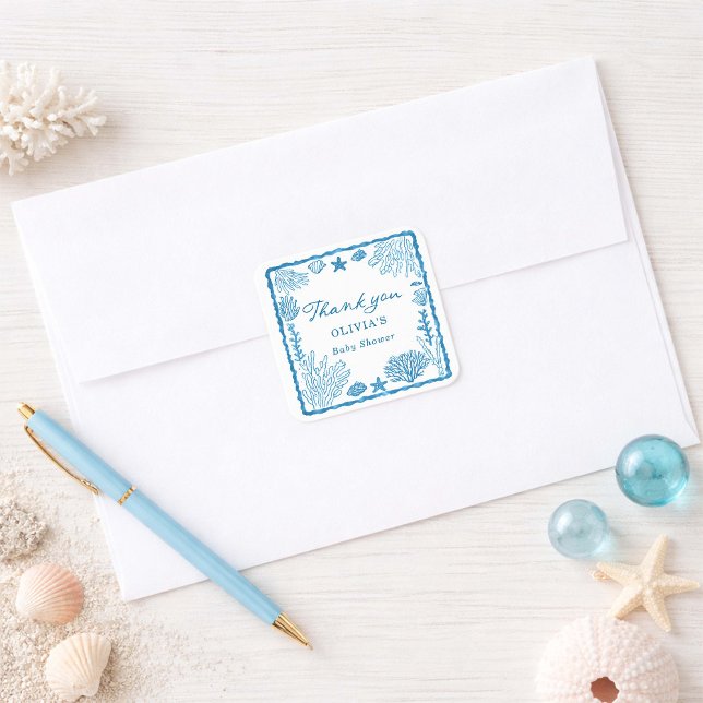 Sea You Soon Baby Shower  Quadratischer Aufkleber (Von Creator hochgeladen)