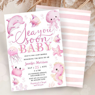 Sea You Soon Baby Shower Rosa Ozean Mädchen  Einladung