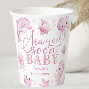 Sea You Soon Baby Shower Rosa Ozean Papier Pappbecher