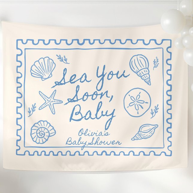 Sea You Soon Baby Shower Welcome Sign Custom Ocean Wandteppich (Von Creator hochgeladen)