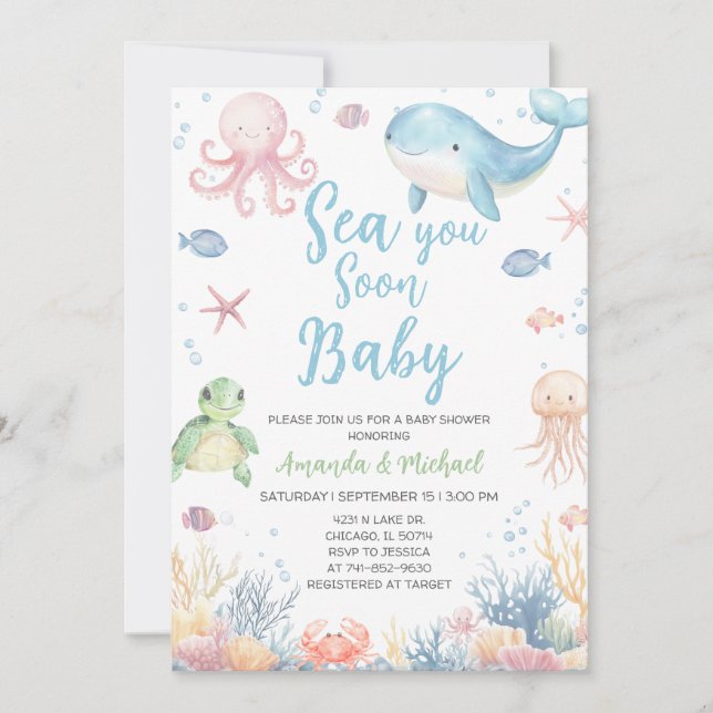 Sea You Soon Baby Under the Sea Baby Shower Einladung (Vorderseite)
