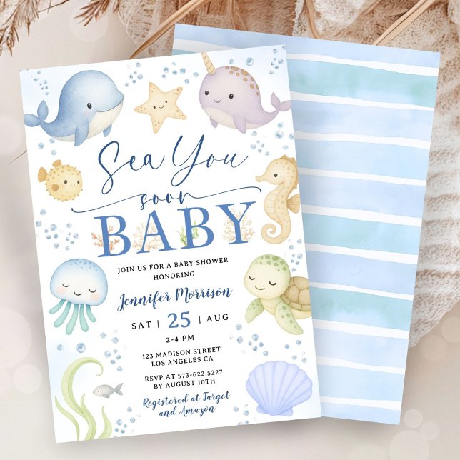 Sea You Soon Boy Baby Shower Cute Ocean Invitation Einladung (Von Creator hochgeladen)